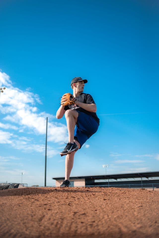 Pitcher in windup on the mound